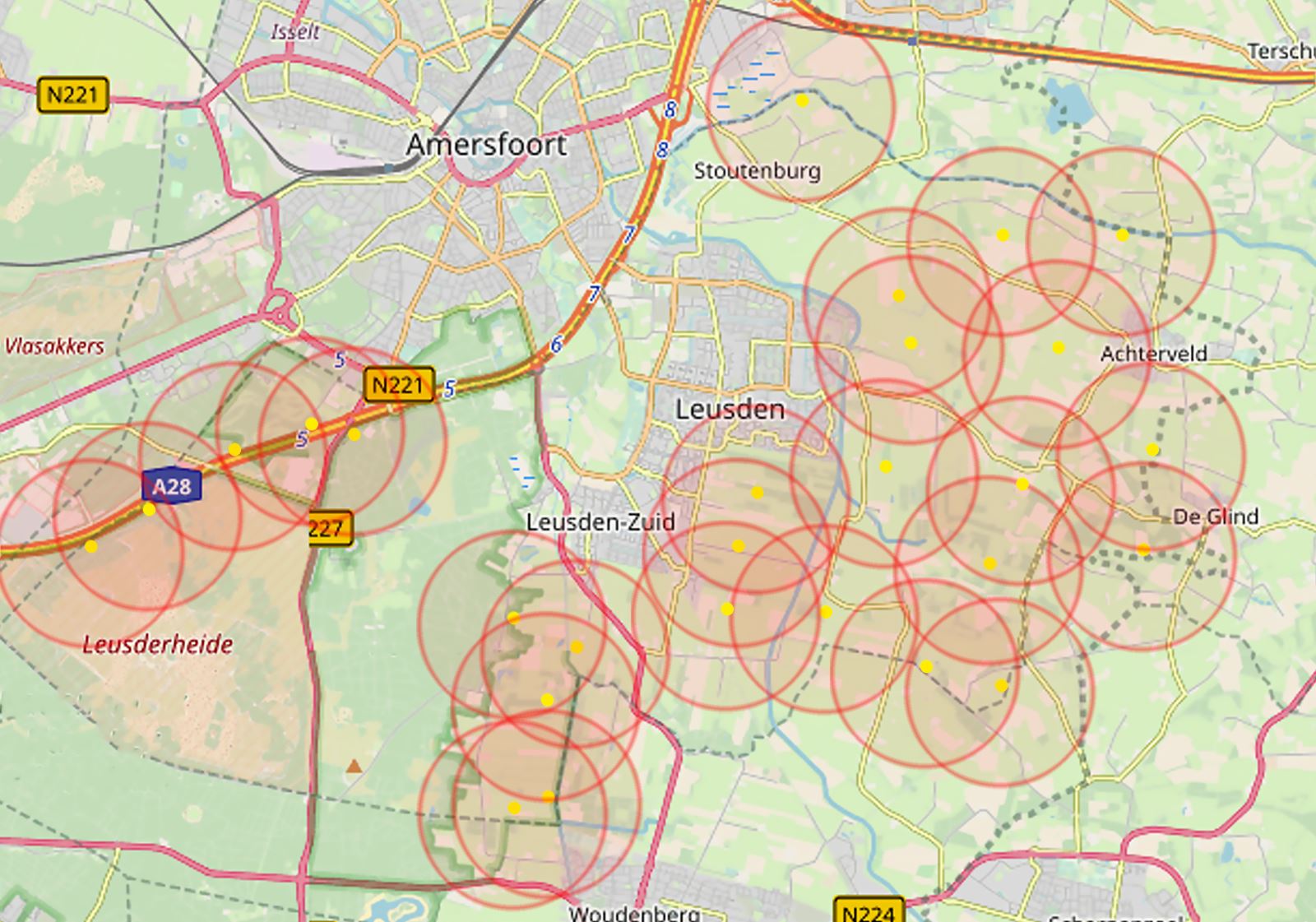 Overlastcirkels van potentiële windturbines in kansrijke locaties Overlastcirkels van potentiële windturbines in kansrijke locaties